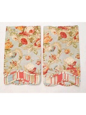 Waverly Spring Bling Vapor Blue Floral Valances 49" X 19" Scalloped Set Of 2